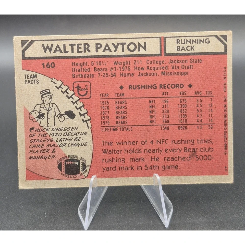 1980 Topps Chewing Gum Walter Payton #160 NFC All Pro Chicago Bears